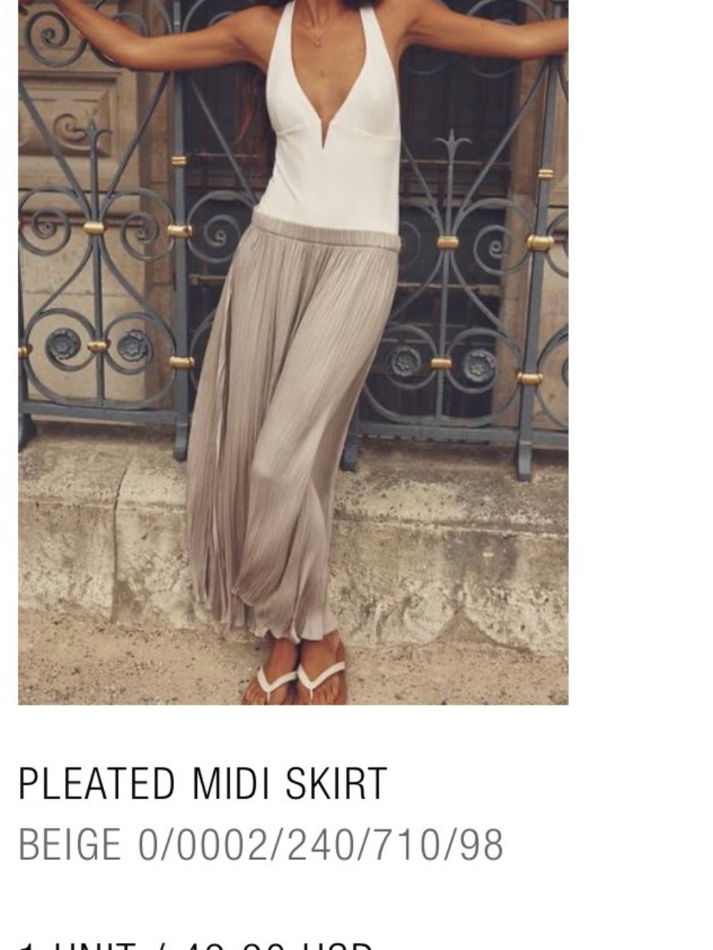 Zara Beige Pleated Midi Skirt